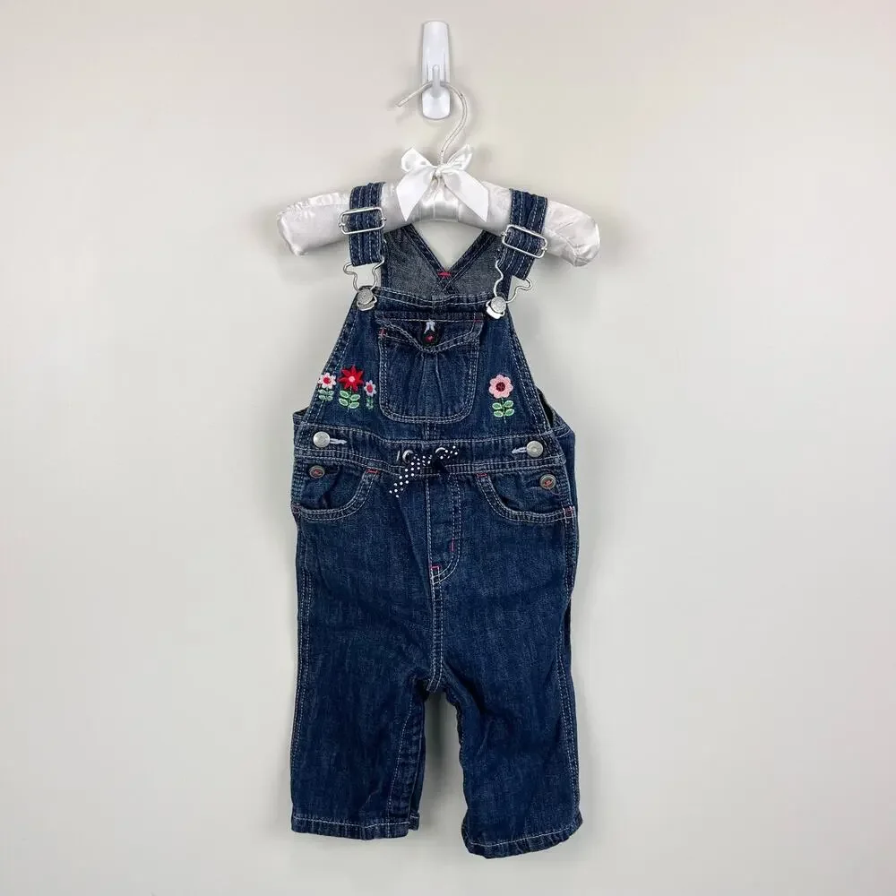 Y2K Vintage Gap Embroidered Flower Blue Jean Overalls 3-6 Months